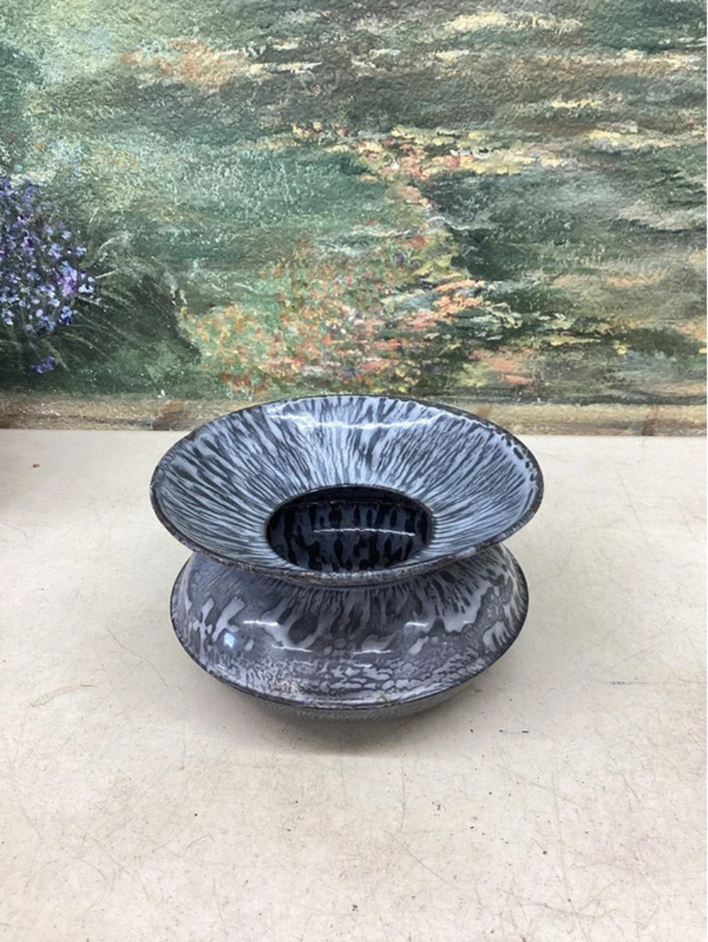 Vintage Graniteware Enamelware Spittoon
